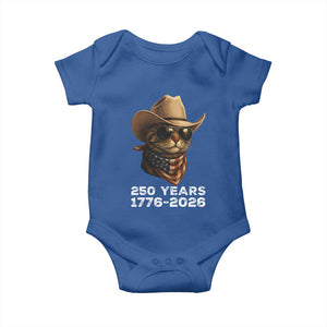 Cool Cowboy Cat 250 Years Baby Onesie Funny Patriotic 1776 to 2026 US Semiquincentennial TS02 Royal Blue Print Your Wear