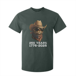 Cool Cowboy Cat 250 Years T Shirt For Kid Funny Patriotic 1776 to 2026 US Semiquincentennial TS02 Dark Forest Green Print Your Wear