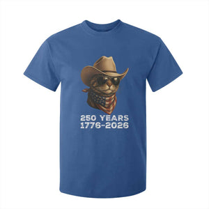 Cool Cowboy Cat 250 Years T Shirt For Kid Funny Patriotic 1776 to 2026 US Semiquincentennial TS02 Royal Blue Print Your Wear