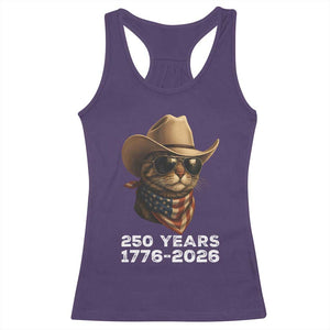 Cool Cowboy Cat 250 Years Racerback Tank Top Funny Patriotic 1776 to 2026 US Semiquincentennial TS02 Purple Print Your Wear