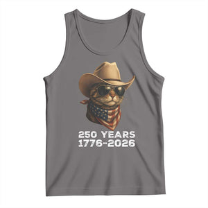 Cool Cowboy Cat 250 Years Tank Top Funny Patriotic 1776 to 2026 US Semiquincentennial TS02 Deep Heather Print Your Wear