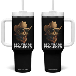 Cool Cowboy Cat 250 Years Tumbler With Handle Funny Patriotic 1776 to 2026 US Semiquincentennial TS02 One Size: 40 oz Black Print Your Wear