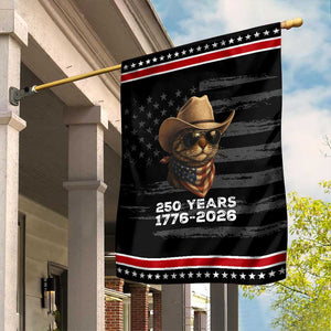 Cool Cowboy Cat 250 Years Garden Flag Funny Patriotic 1776 to 2026 US Semiquincentennial TS02 Distressed Black Red Print Your Wear