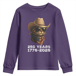 Cool Cowboy Cat 250 Years Youth Sweatshirt Funny Patriotic 1776 to 2026 US Semiquincentennial TS02 Purple Print Your Wear