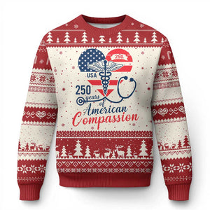 250 Years of American Compassion Ugly Christmas Sweater Patriotic Medical Worker TS02 Beige Red Print Your Wear
