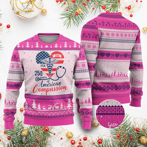 250 Years of American Compassion Ugly Christmas Sweater Patriotic Medical Worker TS02 Hot Pink Print Your Wear