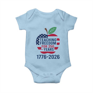 Teaching Freedom for 250 Years Baby Onesie Patriotic Teacher Tee 1776 to 2026 Semiquincentennial TS02 Light Blue Print Your Wear