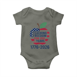 Teaching Freedom for 250 Years Baby Onesie Patriotic Teacher Tee 1776 to 2026 Semiquincentennial TS02 Military Green Print Your Wear