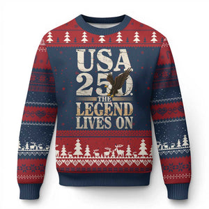 USA 250 The Legend Lives On Ugly Christmas Sweater Patriotic Eagle for Semiquincentennial 2026 TS02 Navy Red Print Your Wear