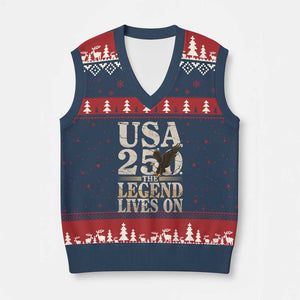 USA 250 The Legend Lives On V-Neck Knit Sweater Vest Patriotic Eagle for Semiquincentennial 2026 TS02 Navy Red Print Your Wear