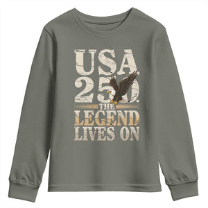 USA 250 The Legend Lives On Youth Sweatshirt Patriotic Eagle for Semiquincentennial 2026 TS02 Military Green Print Your Wear