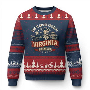 Virginia 250 Years of Freedom Ugly Christmas Sweater George Washington Patriotic State Pride Est. 1776 TS02 Navy Red Print Your Wear