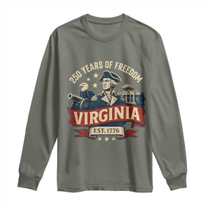 Virginia 250 Years of Freedom Long Sleeve Shirt George Washington Patriotic State Pride Est. 1776 TS02 Military Green Print Your Wear