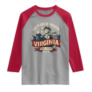 Virginia 250 Years of Freedom Raglan Shirt George Washington Patriotic State Pride Est. 1776 TS02 Sport Gray Red Print Your Wear