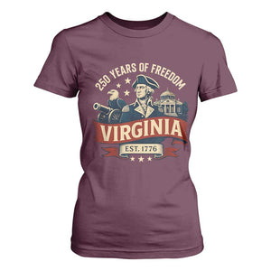 Virginia 250 Years of Freedom T Shirt For Women George Washington Patriotic State Pride Est. 1776 TS02 Maroon Print Your Wear