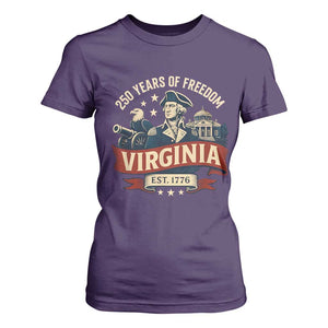 Virginia 250 Years of Freedom T Shirt For Women George Washington Patriotic State Pride Est. 1776 TS02 Purple Print Your Wear