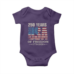 USA Flag 250 Years of Freedom Baby Onesie Vintage Patriotic 1776 to 2026 Semiquincentennial TS02 Purple Print Your Wear