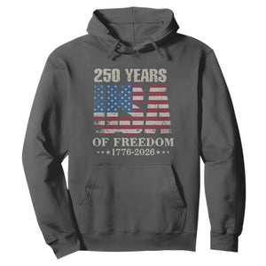 USA Flag 250 Years of Freedom Hoodie Vintage Patriotic 1776 to 2026 Semiquincentennial TS02 Dark Heather Print Your Wear
