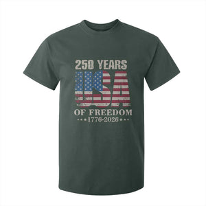 USA Flag 250 Years of Freedom T Shirt For Kid Vintage Patriotic 1776 to 2026 Semiquincentennial TS02 Dark Forest Green Print Your Wear