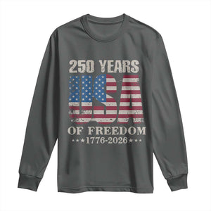 USA Flag 250 Years of Freedom Long Sleeve Shirt Vintage Patriotic 1776 to 2026 Semiquincentennial TS02 Dark Heather Print Your Wear