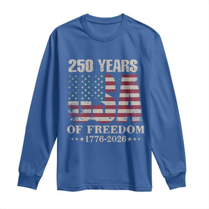 USA Flag 250 Years of Freedom Long Sleeve Shirt Vintage Patriotic 1776 to 2026 Semiquincentennial TS02 Royal Blue Print Your Wear