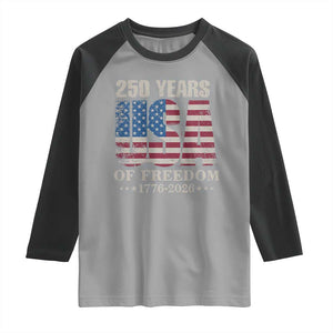 USA Flag 250 Years of Freedom Raglan Shirt Vintage Patriotic 1776 to 2026 Semiquincentennial TS02 Sport Gray Black Print Your Wear