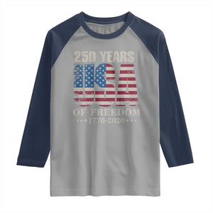 USA Flag 250 Years of Freedom Raglan Shirt Vintage Patriotic 1776 to 2026 Semiquincentennial TS02 Sport Gray Navy Print Your Wear