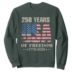 USA Flag 250 Years of Freedom Sweatshirt Vintage Patriotic 1776 to 2026 Semiquincentennial TS02 Dark Forest Green Print Your Wear