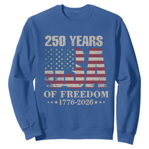 USA Flag 250 Years of Freedom Sweatshirt Vintage Patriotic 1776 to 2026 Semiquincentennial TS02 Royal Blue Print Your Wear