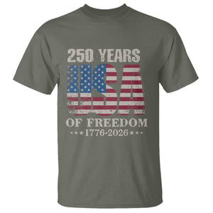 USA Flag 250 Years of Freedom T Shirt Vintage Patriotic 1776 to 2026 Semiquincentennial TS02 Military Green Print Your Wear