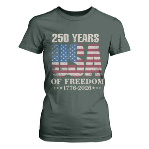 USA Flag 250 Years of Freedom T Shirt For Women Vintage Patriotic 1776 to 2026 Semiquincentennial TS02 Dark Forest Green Print Your Wear