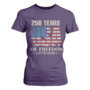 USA Flag 250 Years of Freedom T Shirt For Women Vintage Patriotic 1776 to 2026 Semiquincentennial TS02 Purple Print Your Wear
