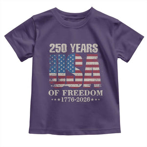 USA Flag 250 Years of Freedom Toddler T Shirt Vintage Patriotic 1776 to 2026 Semiquincentennial TS02 Purple Print Your Wear