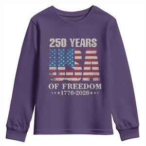 USA Flag 250 Years of Freedom Youth Sweatshirt Vintage Patriotic 1776 to 2026 Semiquincentennial TS02 Purple Print Your Wear