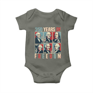 Founding Fathers 250 Years of Freedom Baby Onesie Patriotic Pop Art Style Semiquincentennial 2026 TS02 Military Green Print Your Wear