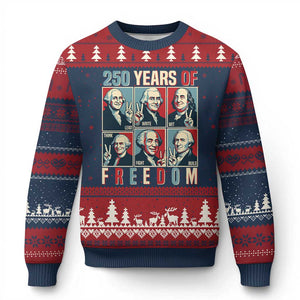 Founding Fathers 250 Years of Freedom Ugly Christmas Sweater Patriotic Pop Art Style Semiquincentennial 2026 TS02 Navy Red Print Your Wear