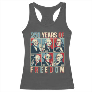 Founding Fathers 250 Years of Freedom Racerback Tank Top Patriotic Pop Art Style Semiquincentennial 2026 TS02 Dark Heather Print Your Wear
