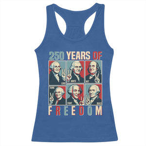 Founding Fathers 250 Years of Freedom Racerback Tank Top Patriotic Pop Art Style Semiquincentennial 2026 TS02 Royal Blue Print Your Wear