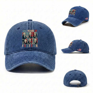 Founding Fathers 250 Years of Freedom Washed Cotton Baseball Cap Patriotic Pop Art Style Semiquincentennial 2026 TS02 Washed Cap Universal Fit Royal Blue Print Your Wear