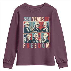 Founding Fathers 250 Years of Freedom Youth Sweatshirt Patriotic Pop Art Style Semiquincentennial 2026 TS02 Maroon Print Your Wear