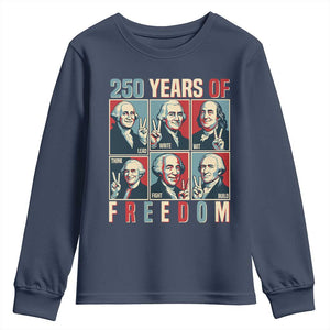 Founding Fathers 250 Years of Freedom Youth Sweatshirt Patriotic Pop Art Style Semiquincentennial 2026 TS02 Navy Print Your Wear