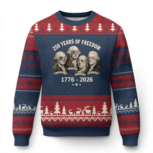 250 Years of Freedom Founding Fathers Ugly Christmas Sweater Patriotic 1776 to 2026 July 4th American History TS02 Navy Red Print Your Wear