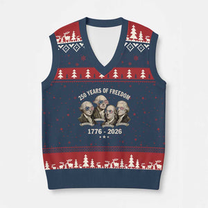 250 Years of Freedom Founding Fathers V-Neck Knit Sweater Vest Patriotic 1776 to 2026 July 4th American History TS02 Navy Red Print Your Wear