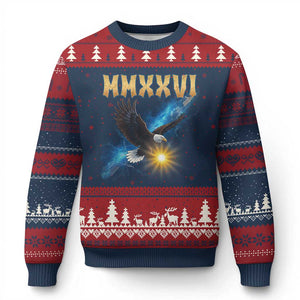 MMXXVI 2026 Eagle Ugly Christmas Sweater Epic Patriotic Capitol Flag USA 250th Anniversary TS02 Navy Red Print Your Wear