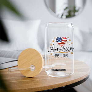 America Heart 250 Years Glass Can US Semiquincentennial Cute Patriotic 1776 to 2026 TS02 Print Your Wear