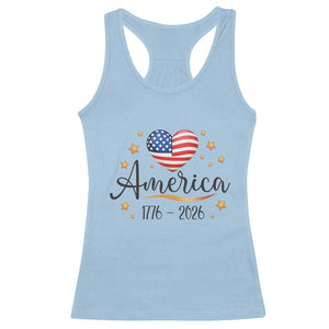 America Heart 250 Years Racerback Tank Top US Semiquincentennial Cute Patriotic 1776 to 2026 TS02 Light Blue Print Your Wear