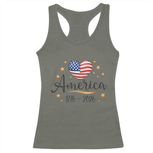 America Heart 250 Years Racerback Tank Top US Semiquincentennial Cute Patriotic 1776 to 2026 TS02 Military Green Print Your Wear