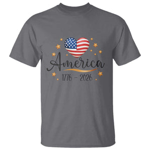 America Heart 250 Years T Shirt US Semiquincentennial Cute Patriotic 1776 to 2026 TS02 Charcoal Print Your Wear