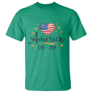 America Heart 250 Years T Shirt US Semiquincentennial Cute Patriotic 1776 to 2026 TS02 Irish Green Print Your Wear
