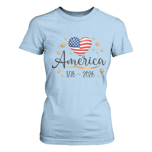 America Heart 250 Years T Shirt For Women US Semiquincentennial Cute Patriotic 1776 to 2026 TS02 Light Blue Print Your Wear